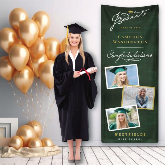 Banderoles Chalkboard Script élégant 3 Photo Graduation Party