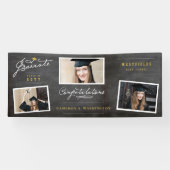 Banderoles Chalkboard Script élégant 3 Photo Graduation Party (Horizontal)