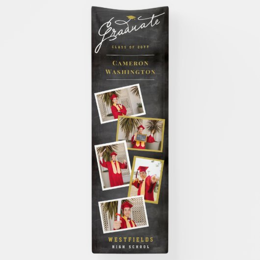 Banderoles Chalkboard Script élégant 5 Photo Graduation Party (Vertical)