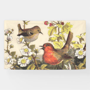 Banderoles Chant d'oiseaux du printemps vintage botanique flo