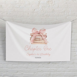 Banderoles Chapitre un nœud rose Livres fête d'anniversaire 1