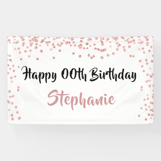 Banderoles Chaque année Rose or Anniversaire Confetti Script (Horizontal)