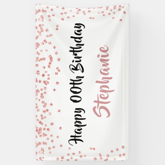 Banderoles Chaque année Rose or Anniversaire Confetti Script (Vertical)