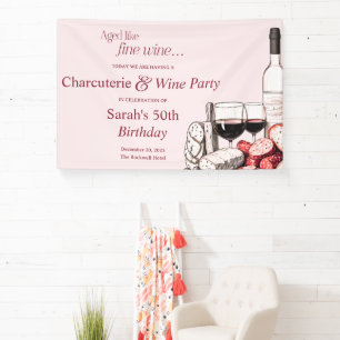 Banderoles Charcuterie et vin rouge 50e anniversaire rose