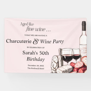 Banderoles Charcuterie et vin rouge 50e anniversaire rose ten