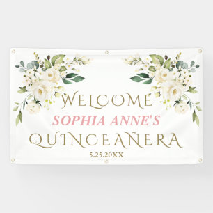 Banderoles Charm blanc ivoire Floral Quinceañera Affiche de b