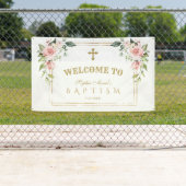 Banderoles Charm rose Fleurs blanches or Baptême Affiche de b (En situation)