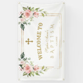 Banderoles Charm rose Fleurs blanches or Baptême Affiche de b (Vertical)