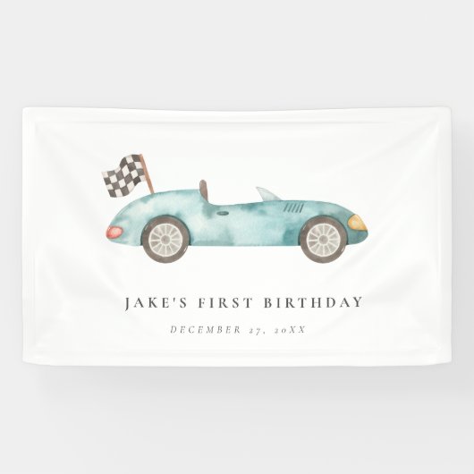 Banderoles Charming Blue Race Car Anniversaire (Horizontal)