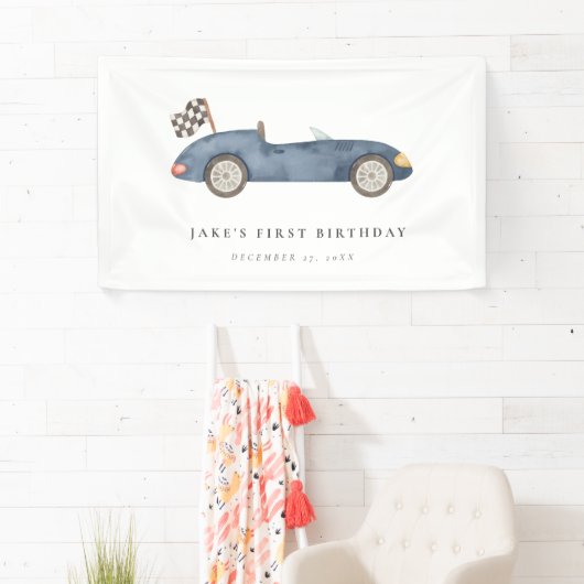 Banderoles Charming Navy Blue Race Car Anniversaire (En situation)