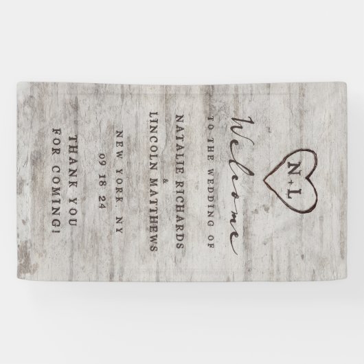 Banderoles Charrettes sculptées Rustique Birch Mariage Bienve (Horizontal)