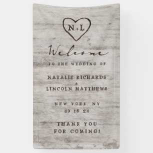 Banderoles Charrettes sculptées Rustique Birch Mariage Bienve