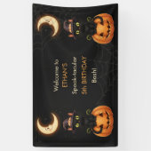Banderoles Chat à sorcière mignonne et Citrouille Anniversair (Vertical)