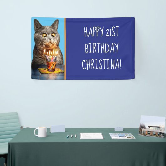 Banderoles Chat avec verre d'anniversaire (Salon professionnel)
