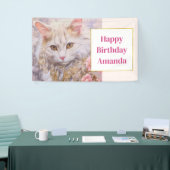 Banderoles Chat blanc élégant en bijoux de luxe Joyeux annive (Salon professionnel)