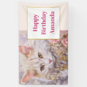 Banderoles Chat blanc élégant en bijoux de luxe Joyeux annive (Vertical)