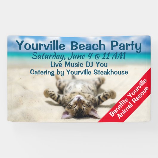 Banderoles Chat bronzage à la plage (Horizontal)