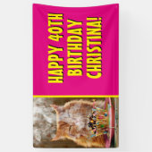 Banderoles Chat Cranky Drôle Avec Cupcake D'Anniversaire Fond (Vertical)