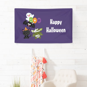 Banderoles Chat de Cute Halloween, bat, mummy et ghost