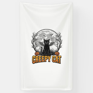 Banderoles Chat effrayant Halloween Dessin de gravure vintage