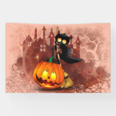 Banderoles Chat effrayé par Citrouille Fun Halloween caractèr (Horizontal)