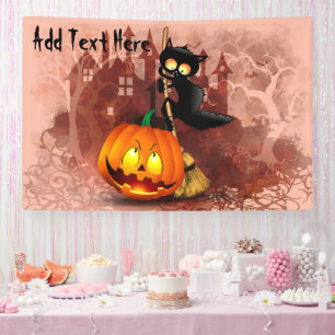Banderoles Chat effrayé par Citrouille Fun Halloween caractèr