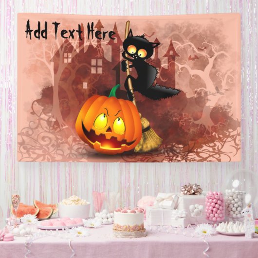 Banderoles Chat effrayé par Citrouille Fun Halloween caractèr (Fête)