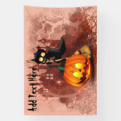 Banderoles Chat effrayé par Citrouille Fun Halloween caractèr (Verticale)