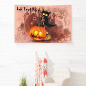 Banderoles Chat effrayé par Citrouille Fun Halloween caractèr (Insitu)
