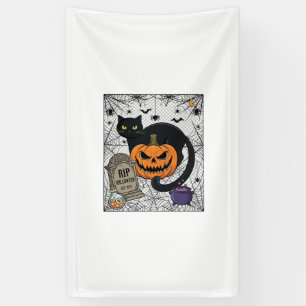 Banderoles Chat noir d'Halloween Citrouille Pierre tombale Ch