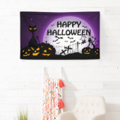 Banderoles Chat noir et Jack o Lanterns noir et violet (En situation)