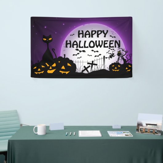 Banderoles Chat noir et Jack o Lanterns noir et violet (Salon professionnel)