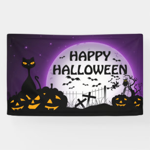 Banderoles Chat noir et Jack o Lanterns noir et violet