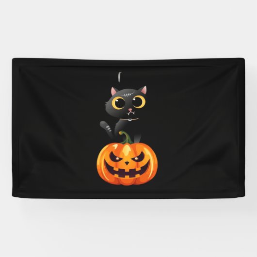 Banderoles Chat noir Halloween Design - Art Citrouille Éffray (Horizontal)