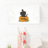 Banderoles Chat noir mignon en citrouille avec casquette sorc (En situation)