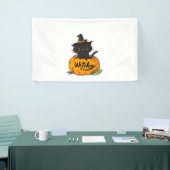 Banderoles Chat noir mignon en citrouille avec casquette sorc (Salon professionnel)