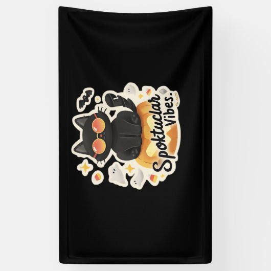 Banderoles Chat noir mignon Halloween Citrouille T-shirt surd (Vertical)