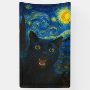 Banderoles Chat noir Starry Nuit Van Gogh Chat Selfie
