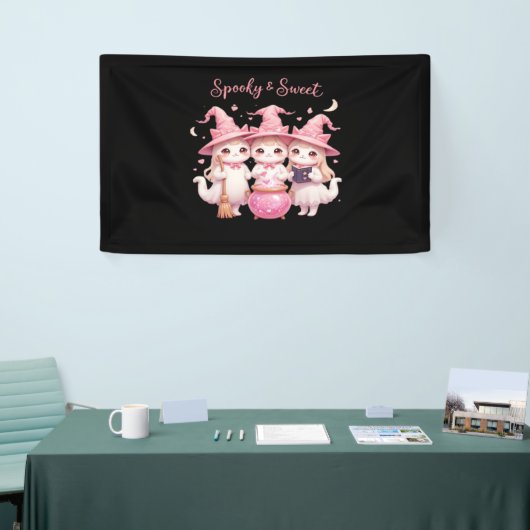 Banderoles Chat sorcière éffrayante et sucrée Chat surdimensi (Salon professionnel)