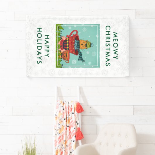 Banderoles Chat Whimsical assis dans un thé Noël (En situation)