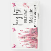 Banderoles Château de Fée Rose Papillons rose Premier anniver (Vertical)