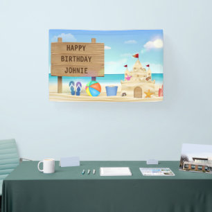 Banderoles Château de sable de plage personnalisé pour joyeux