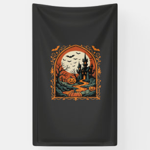 Banderoles Château Hanté Halloween Citrouille Lune Vector Art