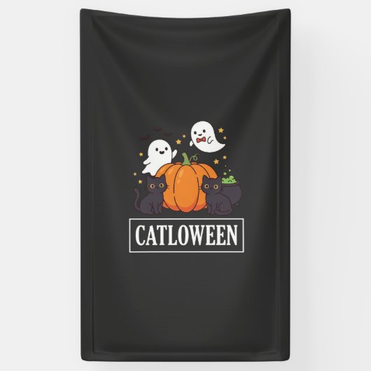 Banderoles Chatloween Drôle de conception de chat fantôme Hal (Vertical)
