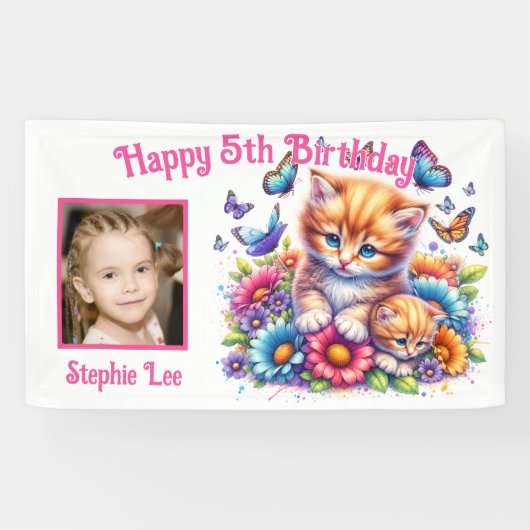 Banderoles Chatons, Papillons, Fleurs & Photo (Horizontal)