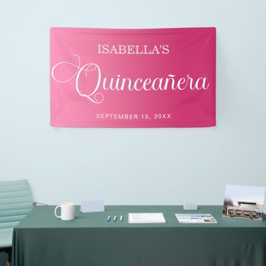 Banderoles Chaud rose Quinceañera Anniversaire Élégant Script (Salon professionnel)