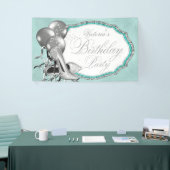 Banderoles Chaussure à talon haut bleu sarcelle argentée pour (Salon professionnel)