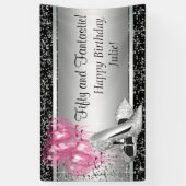 Banderoles Chaussure à talon haute rose Noir Anniversaire (Vertical)