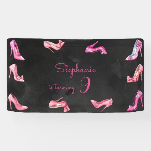 Banderoles Chaussure à talon rose poupée fille fête d'anniver (Horizontal)