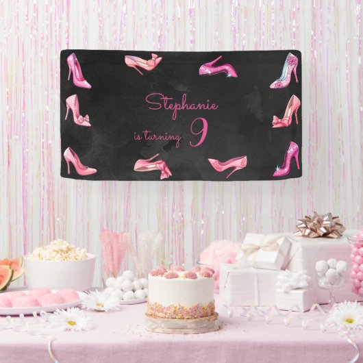 Banderoles Chaussure à talon rose poupée fille fête d'anniver (Fête)